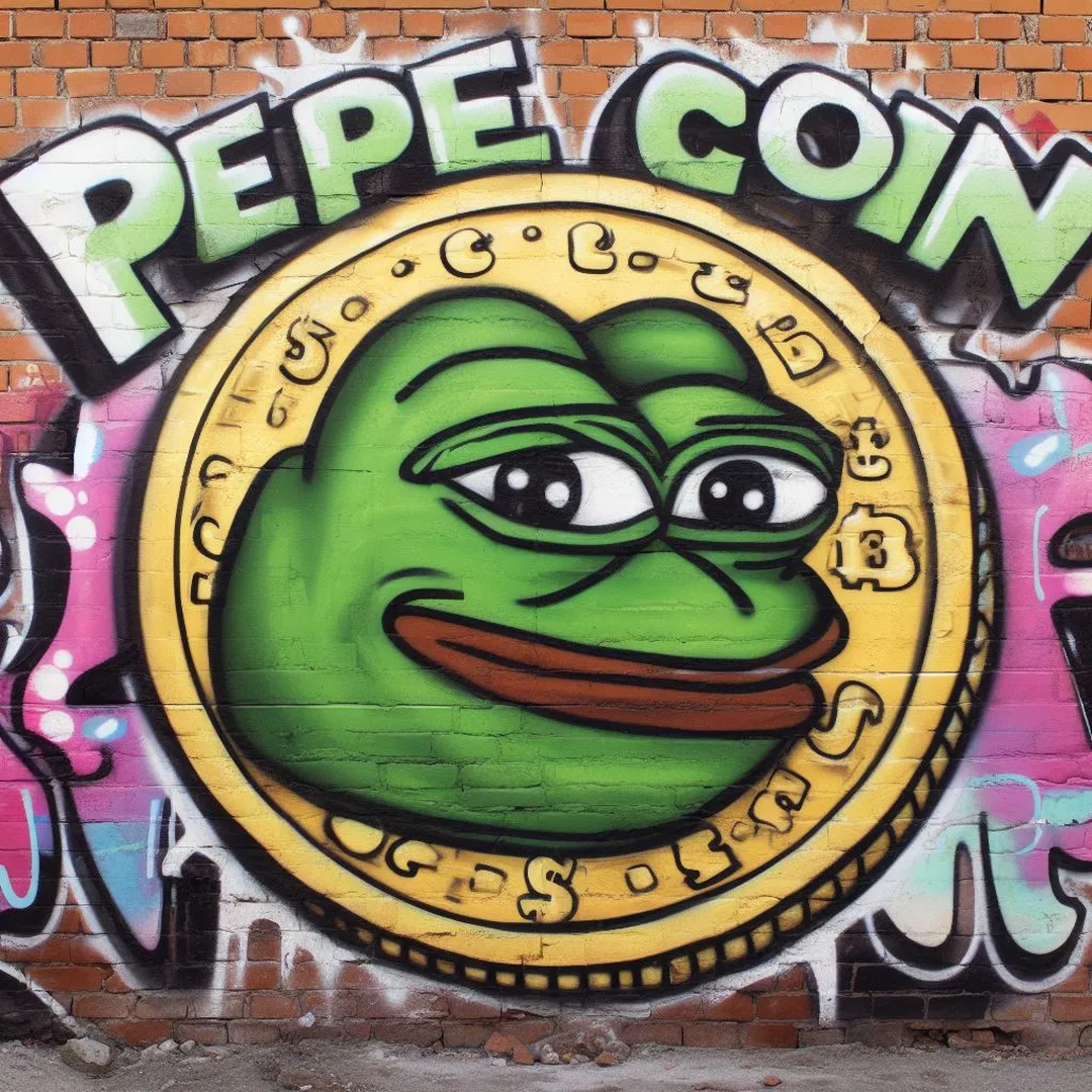 Pepe holding a shiny GraphLinq coin, meme community art