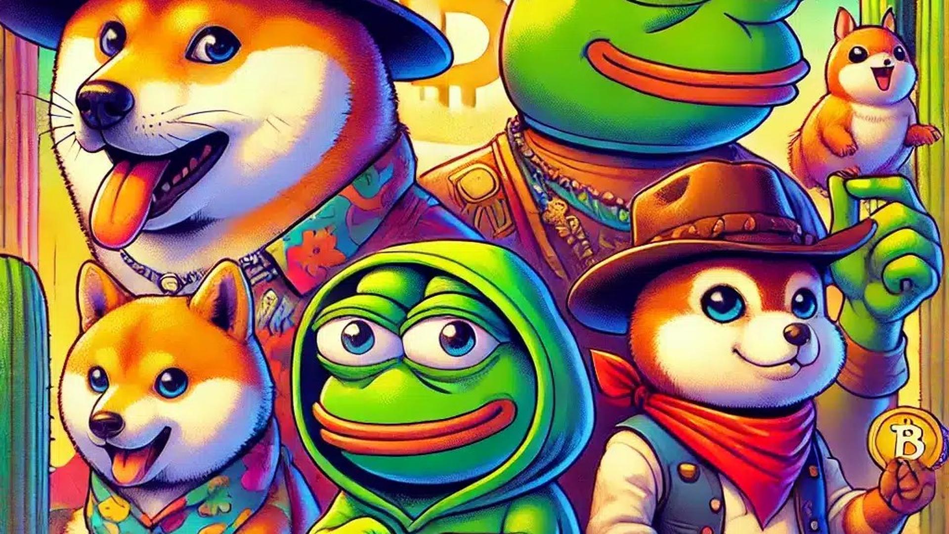 Pepe and Dogecoin crypto illustration
